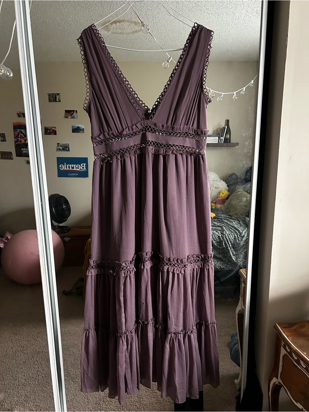 Purple V-Neck Tiered Maxi Dress